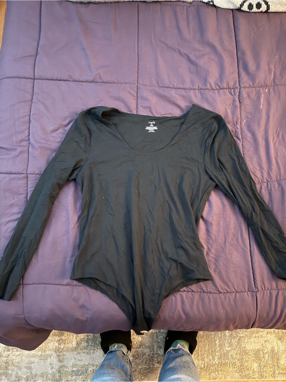 NUUDS Black Long-Sleeve Scoop Neck Women's Bodysuit